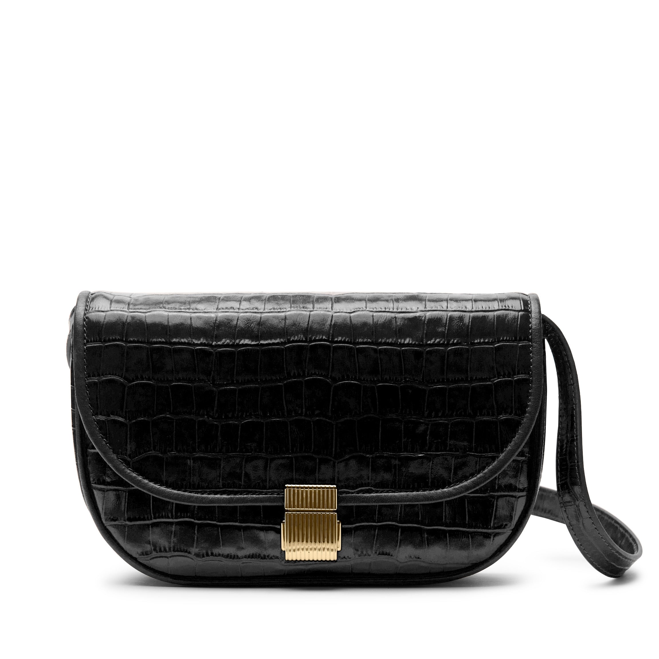 Katy Small Saddle Crossbody Black Croc